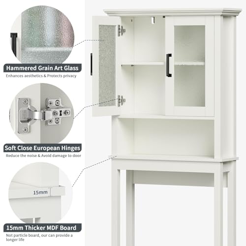 Espresso Over The Toilet Storage Cabinet with Glass Doors and Adjustable Shelf A97143