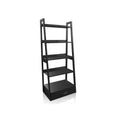 Black Wood 5-Shelf Ladder Bookcase with Drawers M8327