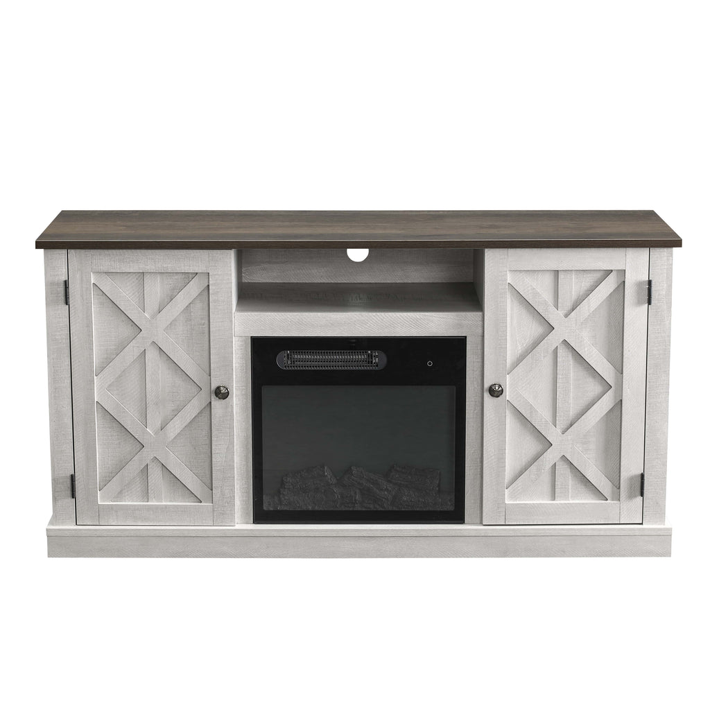 White TV Stand with Electric Fireplace Q386