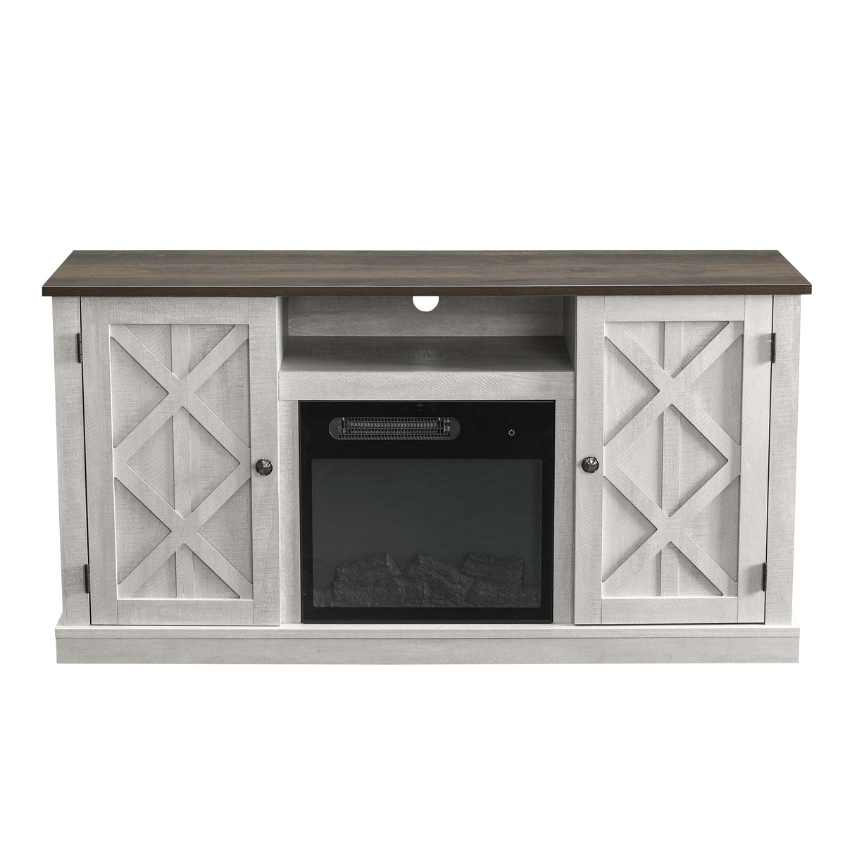 White TV Stand with Electric Fireplace Q386