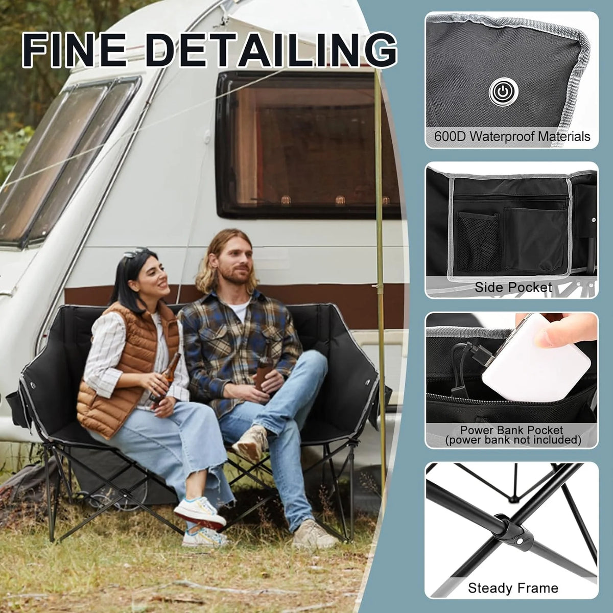 Oversized Heated Two Person Folding Camping Chair Z5724