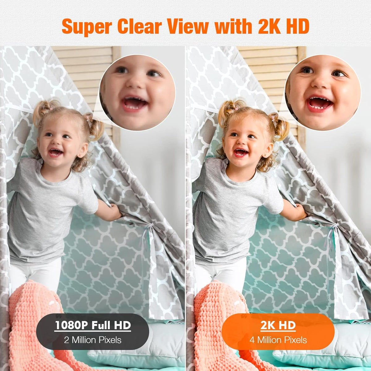 2K Indoor Baby Monitor Camera with Motion Detection, Two-Way Audio, IR Night Vision, Pack of 2 J673