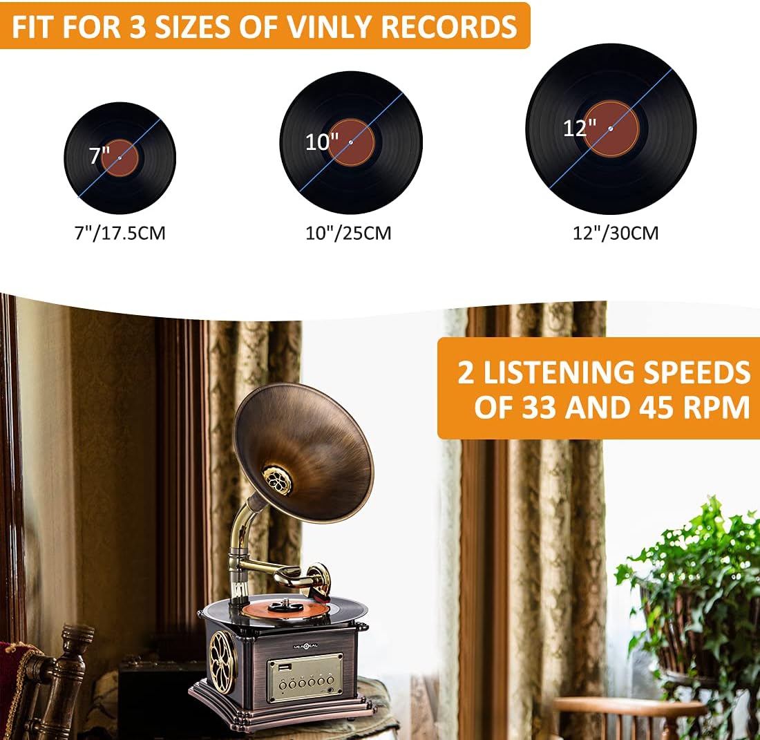 Mini Record Player with Copper Horn Aluminum Body Z5562