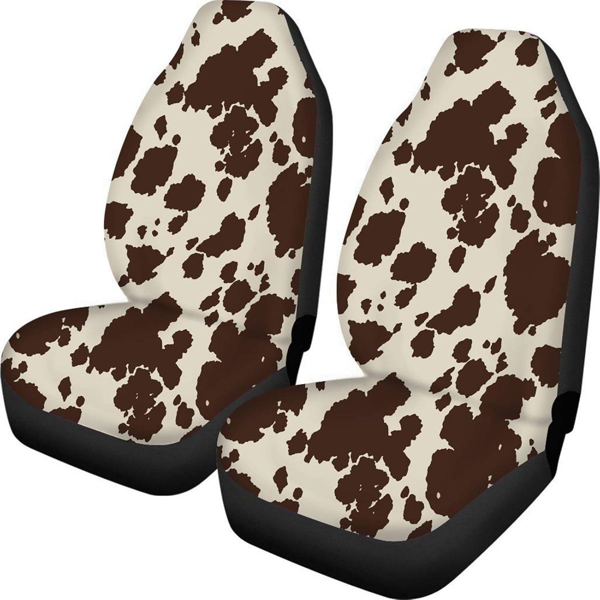 Set of 2 Brown Cow Fur Print Car Seat Covers P303