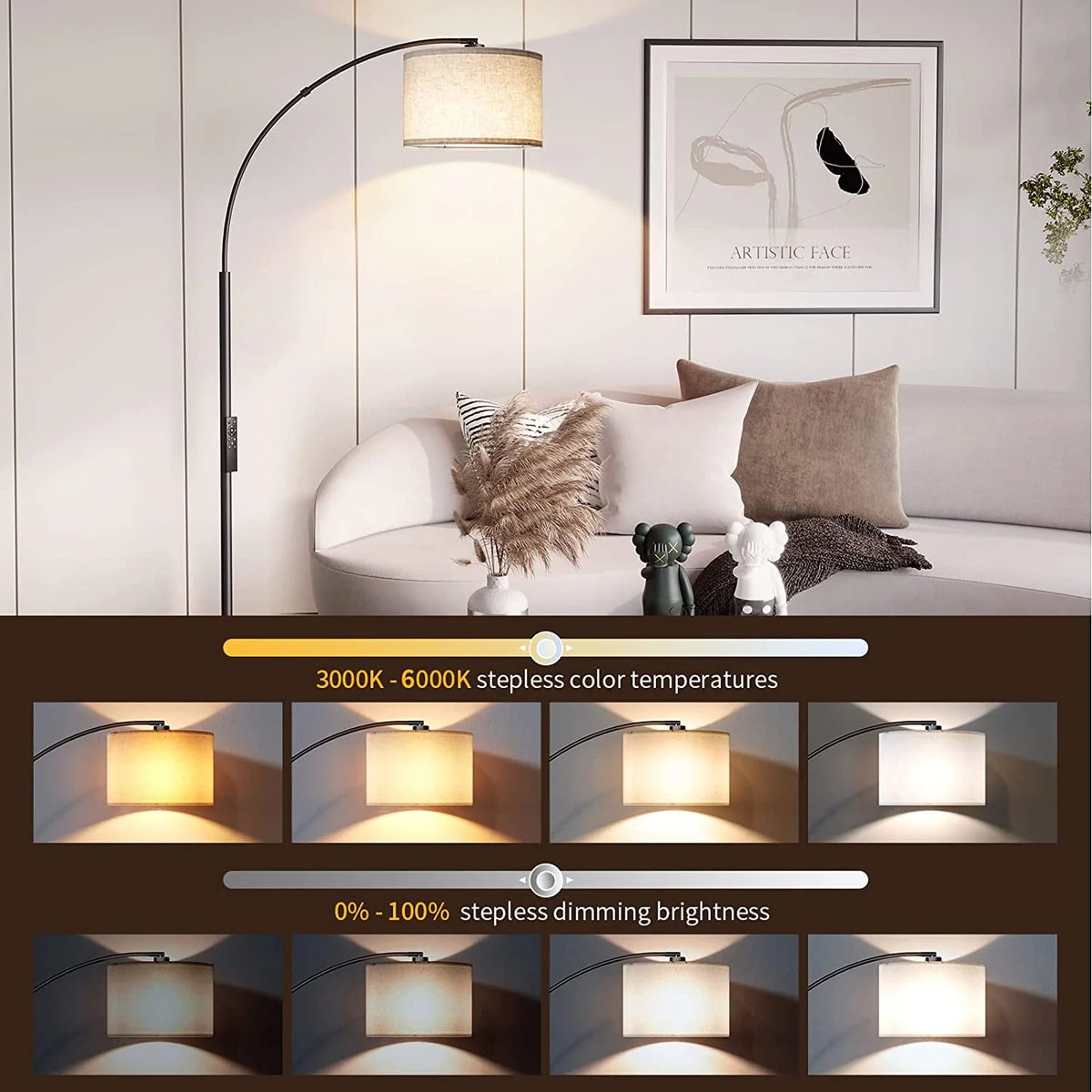 Gold Arc Floor Lamp with Remote S8792