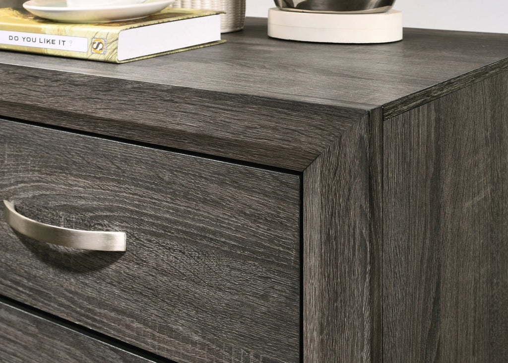 King Size Wood Bedroom Set with Bed Dresser Mirror Nightstand Chest A225856