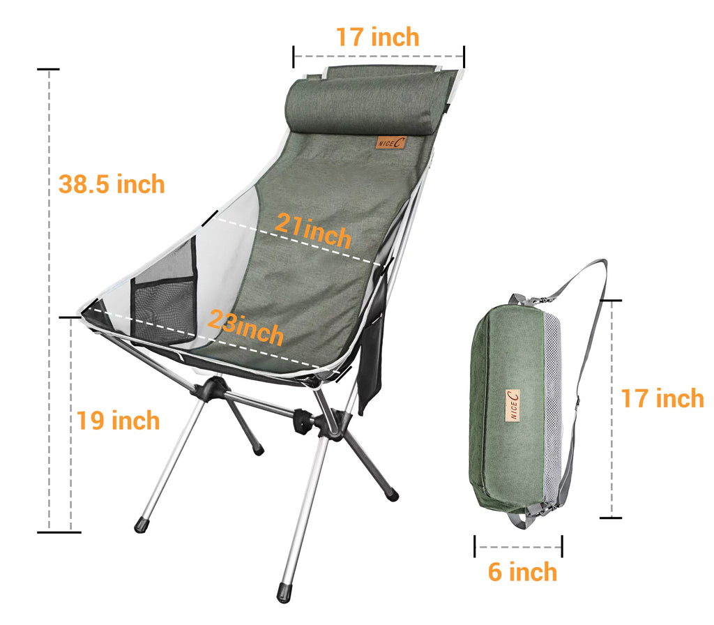 Ultralight High Back Folding Camping Chair with Headrest and Carry Bag, 2 Pack U298672