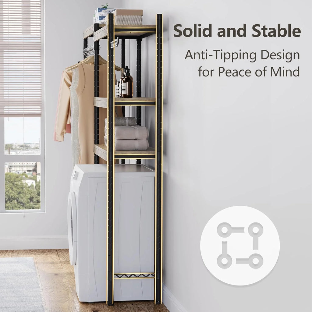 5-Tier Wood Over The Washer and Dryer Laundry Drying Clothes Racks M252057