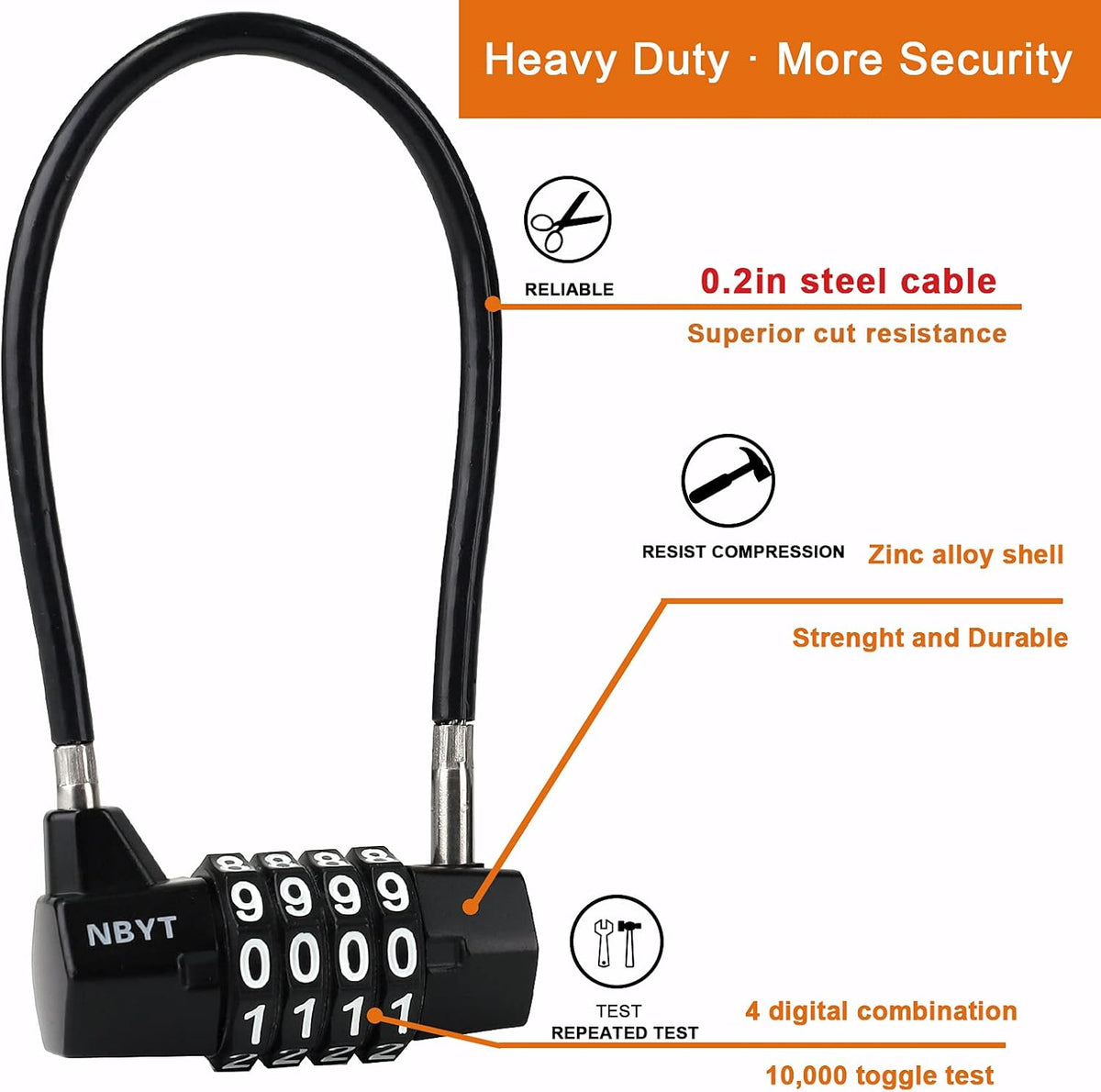 4 Digit Combination Padlock with Long Shackle I93809