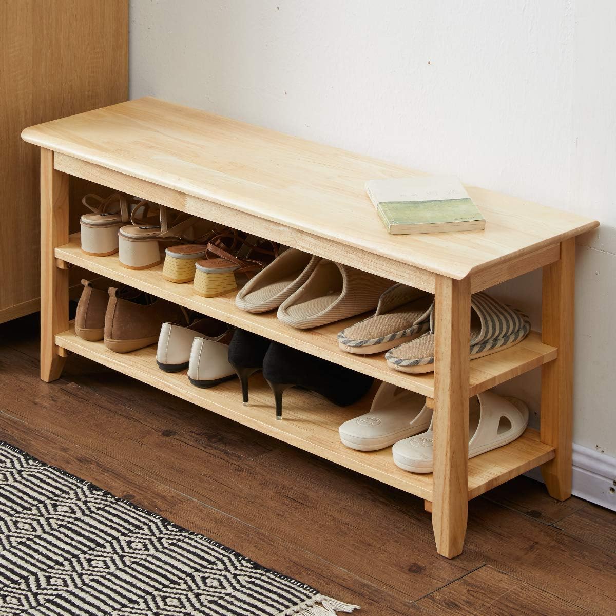 3 Tier Wooden Shoe Rack Bench, Dark Brown 47.2 G8954