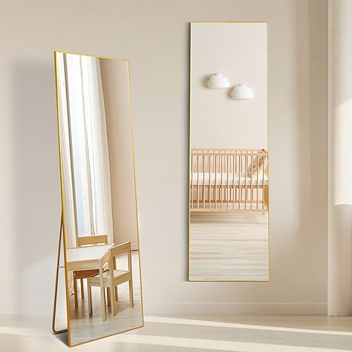 59"x16" Black Full Length Floor Mirror with Aluminum Alloy Frame G752