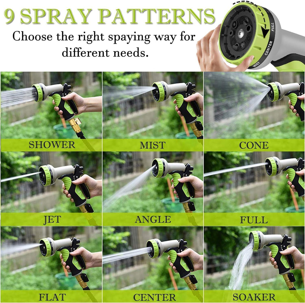 50FT Expandable Garden Hose with 9 Function Nozzle and Solid Brass Fittings I625