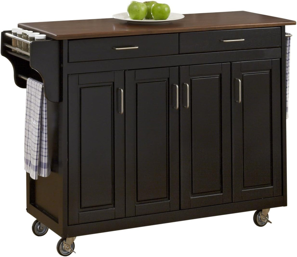 Black 4 Door Kitchen Cart with Wood Top X278945