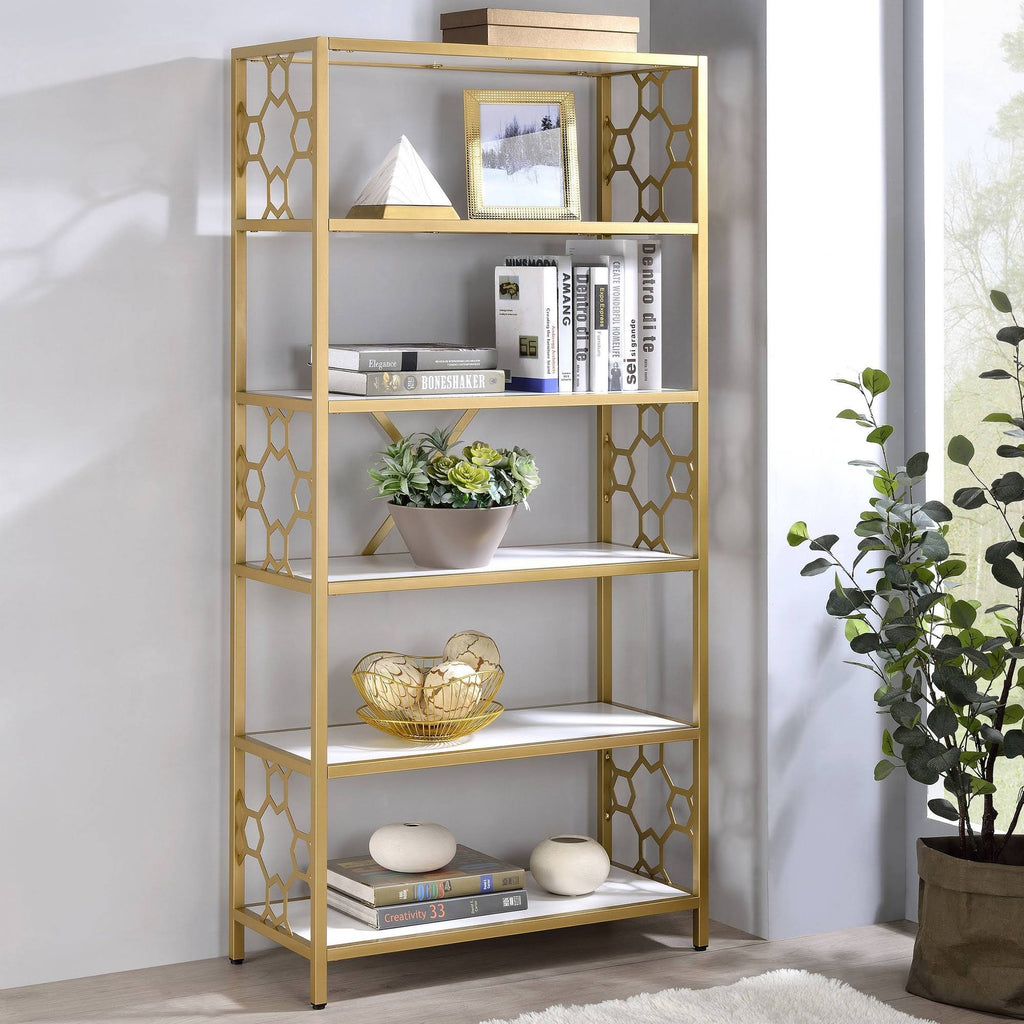 White/Gold 6 Shelf Bookcase C26678