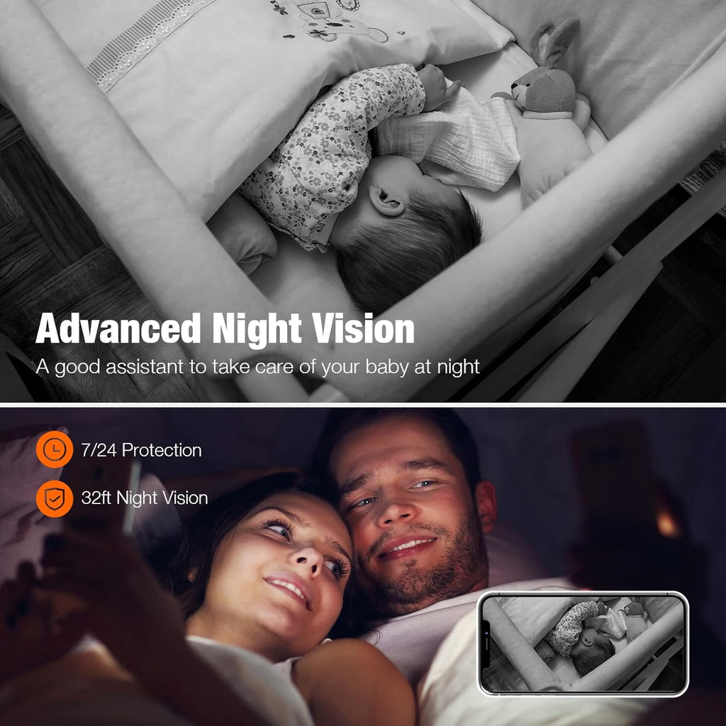2K Indoor Baby Monitor Camera with Motion Detection, Two-Way Audio, IR Night Vision, Pack of 2 J673