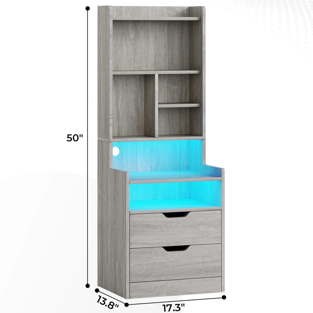 Set of 2 Gray Nightstand with Charging Station and 2 Drawers R78036