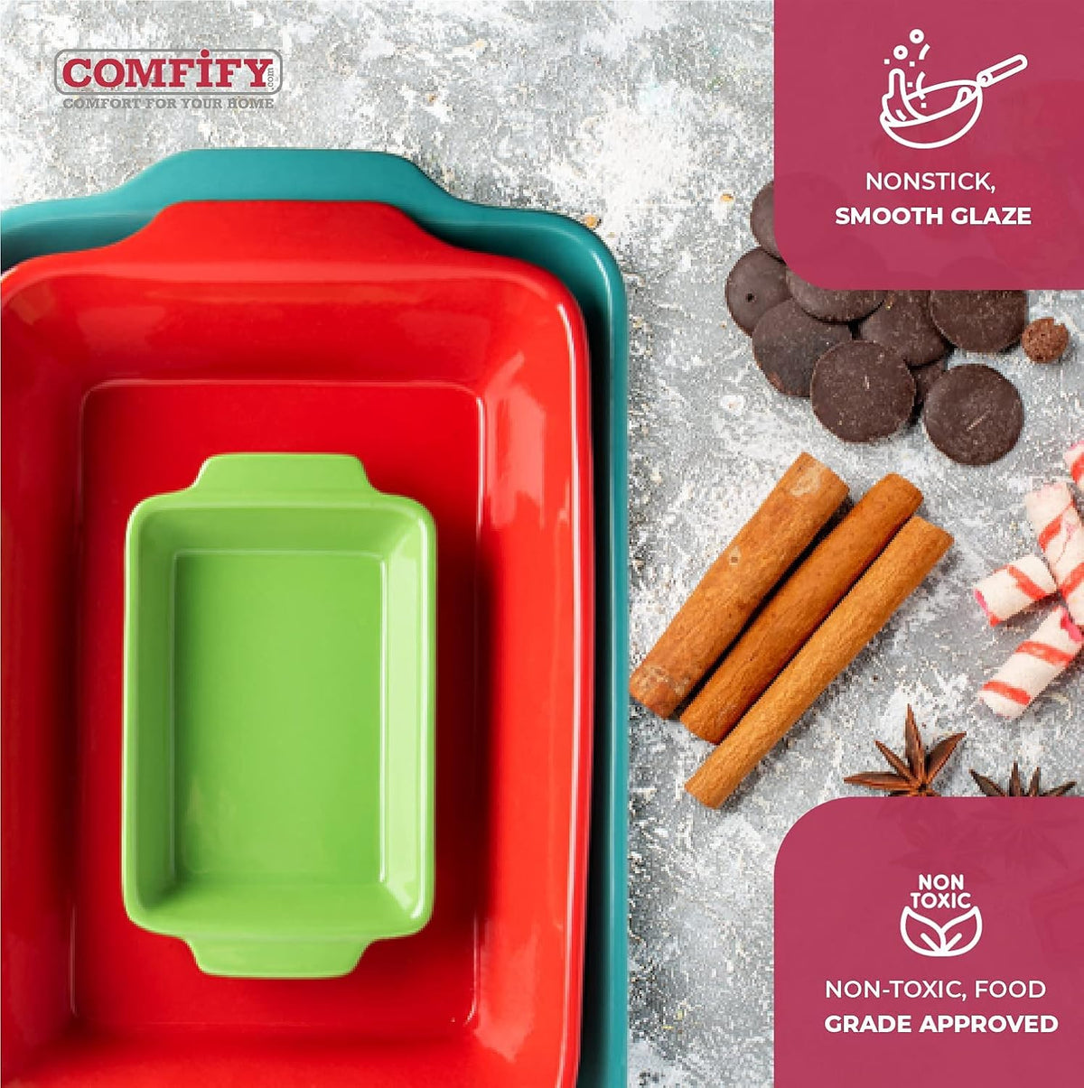 Ceramic Bakeware Set of 3 Stoneware Casserole Dish Rectangular Baking Pans S761968