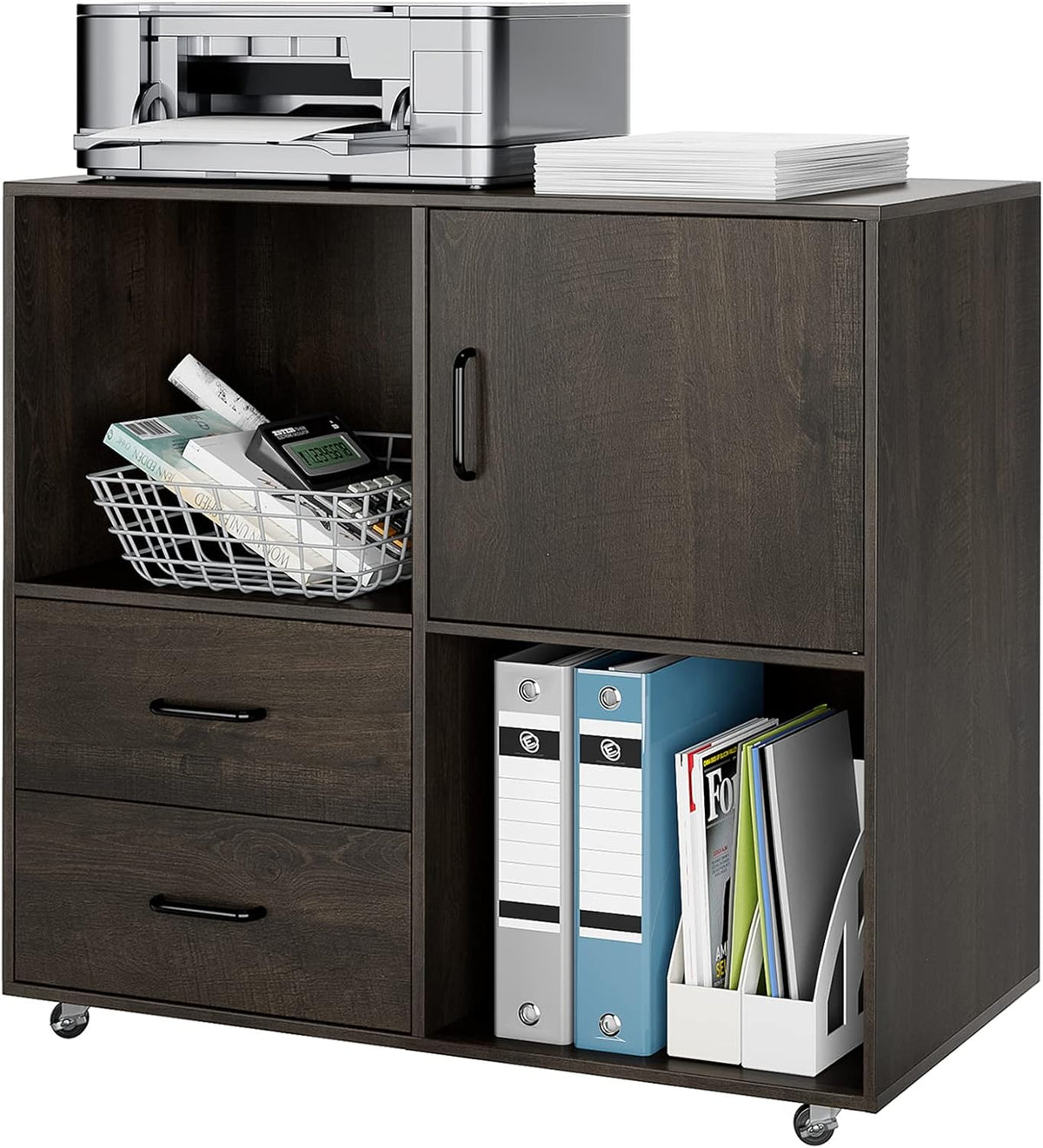 2 Drawer Wood Mobile File Cabinet with Door W45436