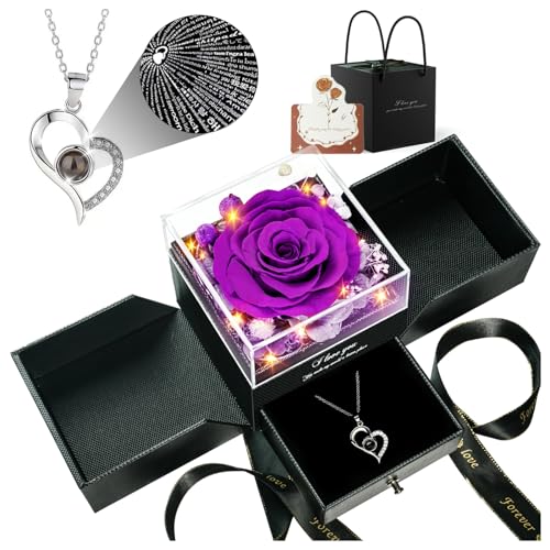 Red Preserved Real Rose Heart Necklace G47013