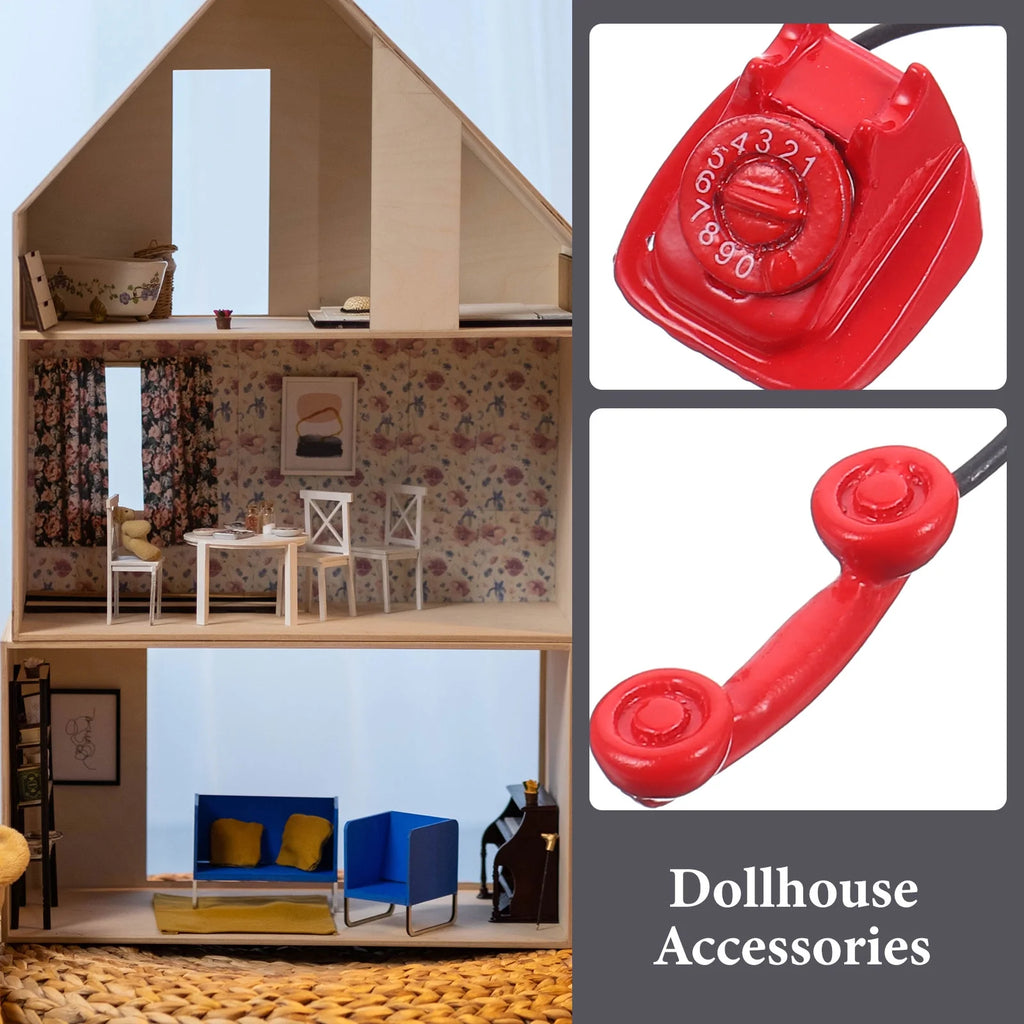 Red Metal Toy Telephone Doll House Decoration L6448