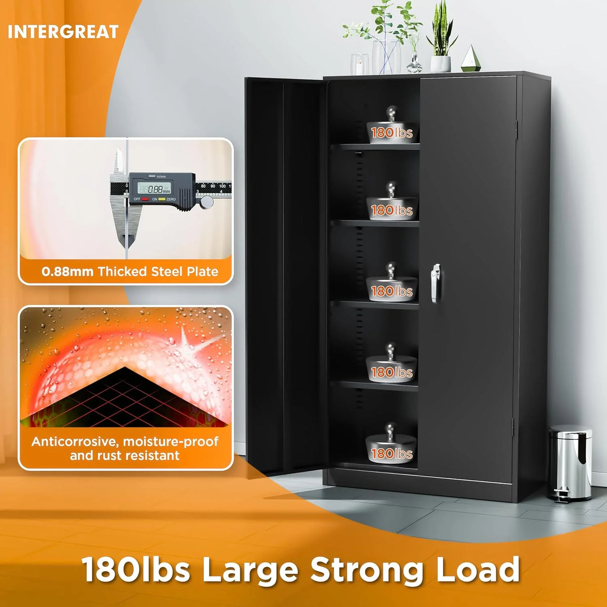 72" Black Metal Storage Cabinet with Doors and Shelves B579124