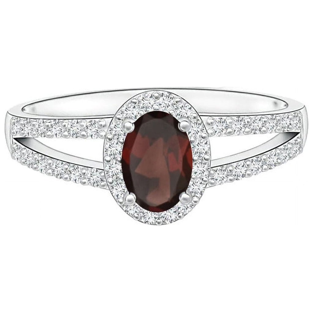 Oval Red Garnet Solitaire Ring 925 Sterling Silver H995885