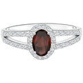 Oval Red Garnet Solitaire Ring 925 Sterling Silver H995885