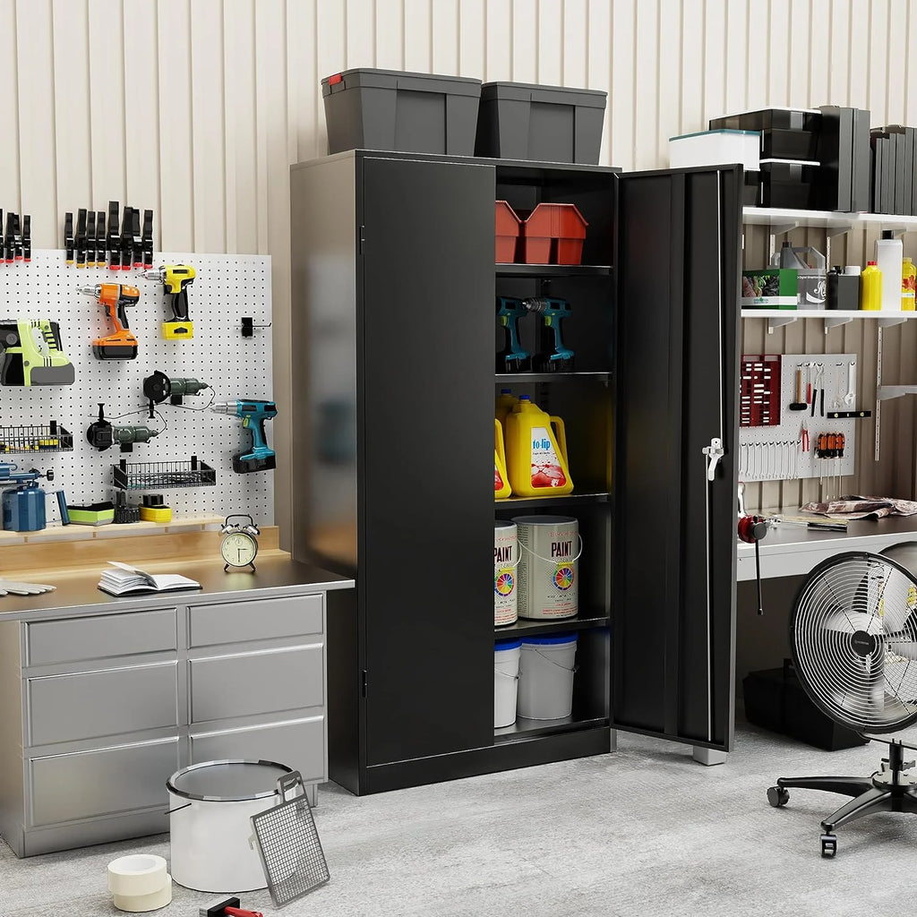 72" Black Metal Storage Cabinet with Doors and Shelves B579124