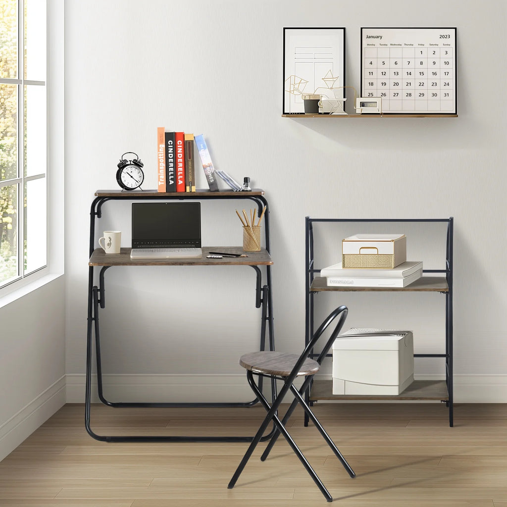 3 Pieces Kids Study Desk Chair Set with Bookshelf L450