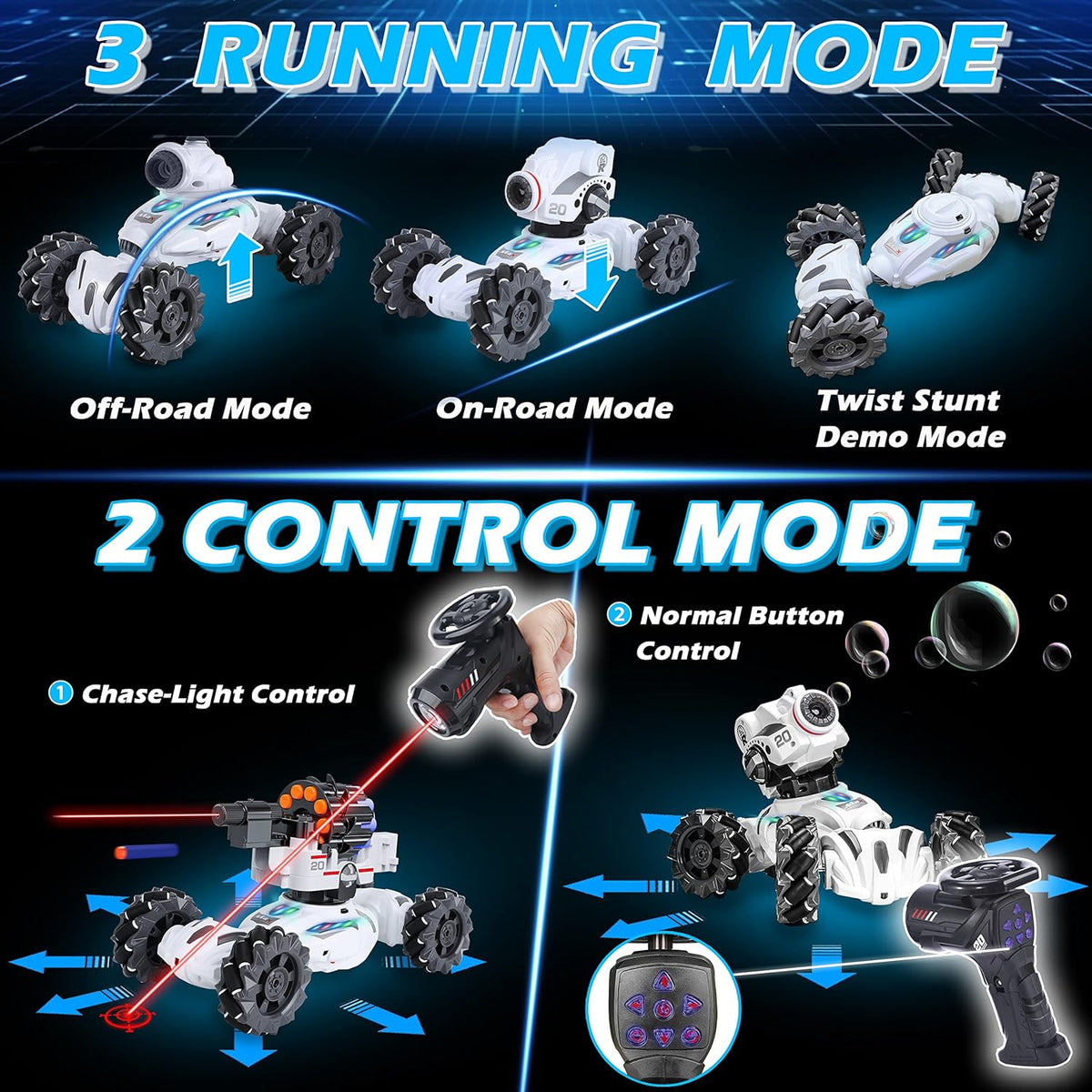 4 Head RC Tank Car Shoots Nerf Bullets Bubble Spray I7976