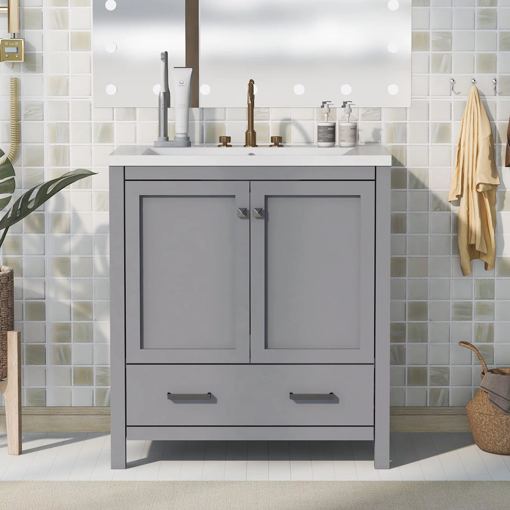 30" Solid Wood Bathroom Vanity Cabinet with Top Basin W3267