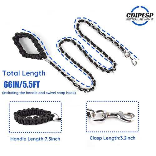 Chew Proof 5.5ft Heavy Duty Dog Leash Metal Chain Lead with Soft Rope Handle A19643