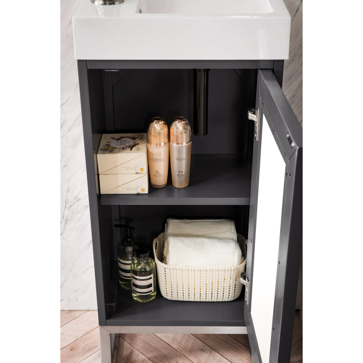 16 in. Chianti Single Vanity Cabinet with White Glossy Resin Countertop X192