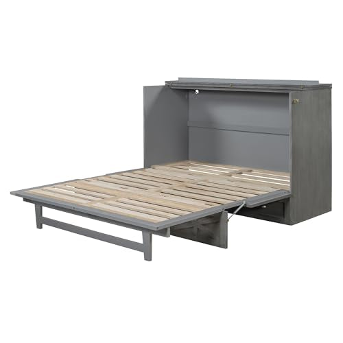 Full Size Solid Pine Murphy Bed with USB and Storage Drawer R627083