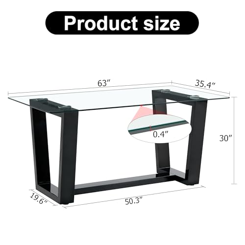 51" Glass Table with Rectangular Tempered Tabletop and Black Coated Metal Legs L2601