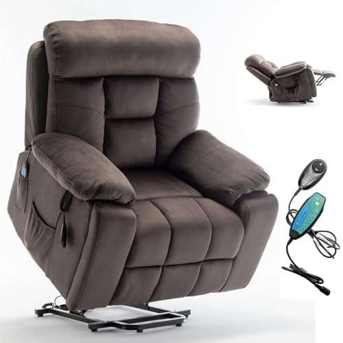 Extra Wide Power Recliner Lift Chair with Heat and Massage (Brown) L978001