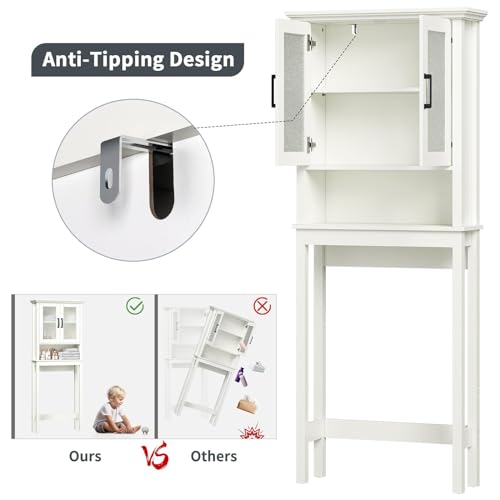 Espresso Over The Toilet Storage Cabinet with Glass Doors and Adjustable Shelf A97143
