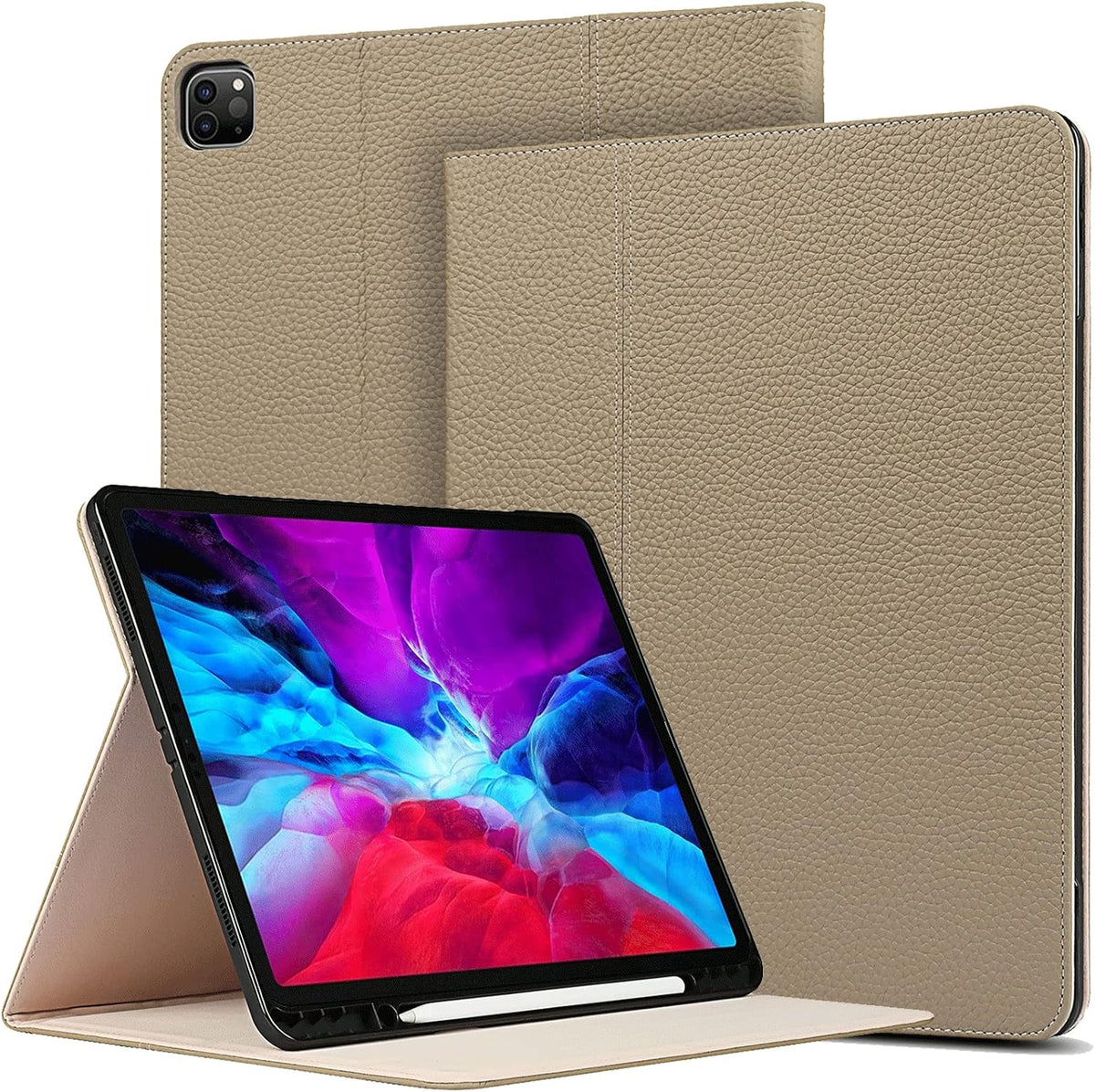 Gray Cow Leather iPad Pro 12.9 Case with Pencil Holder Z35461