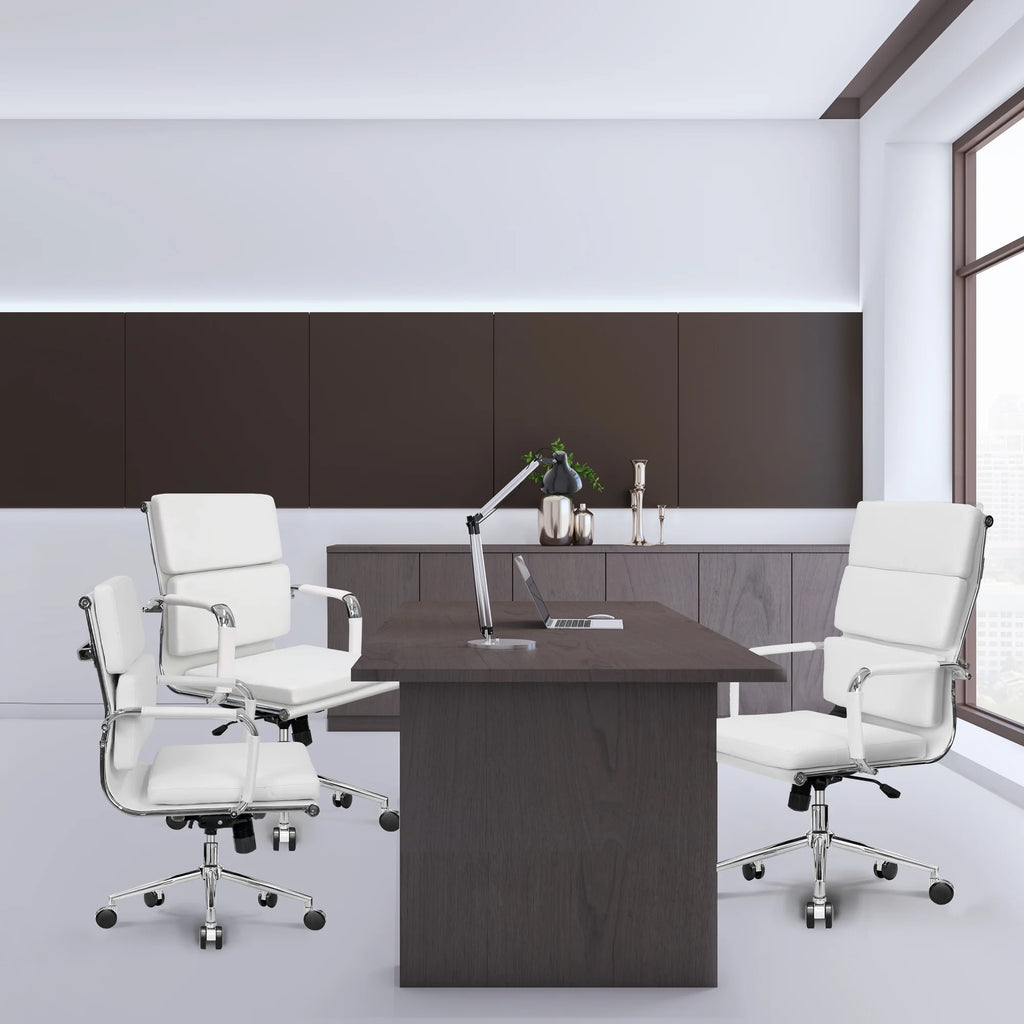 Mid Century Modern White Cushioned Office Chair Q428563