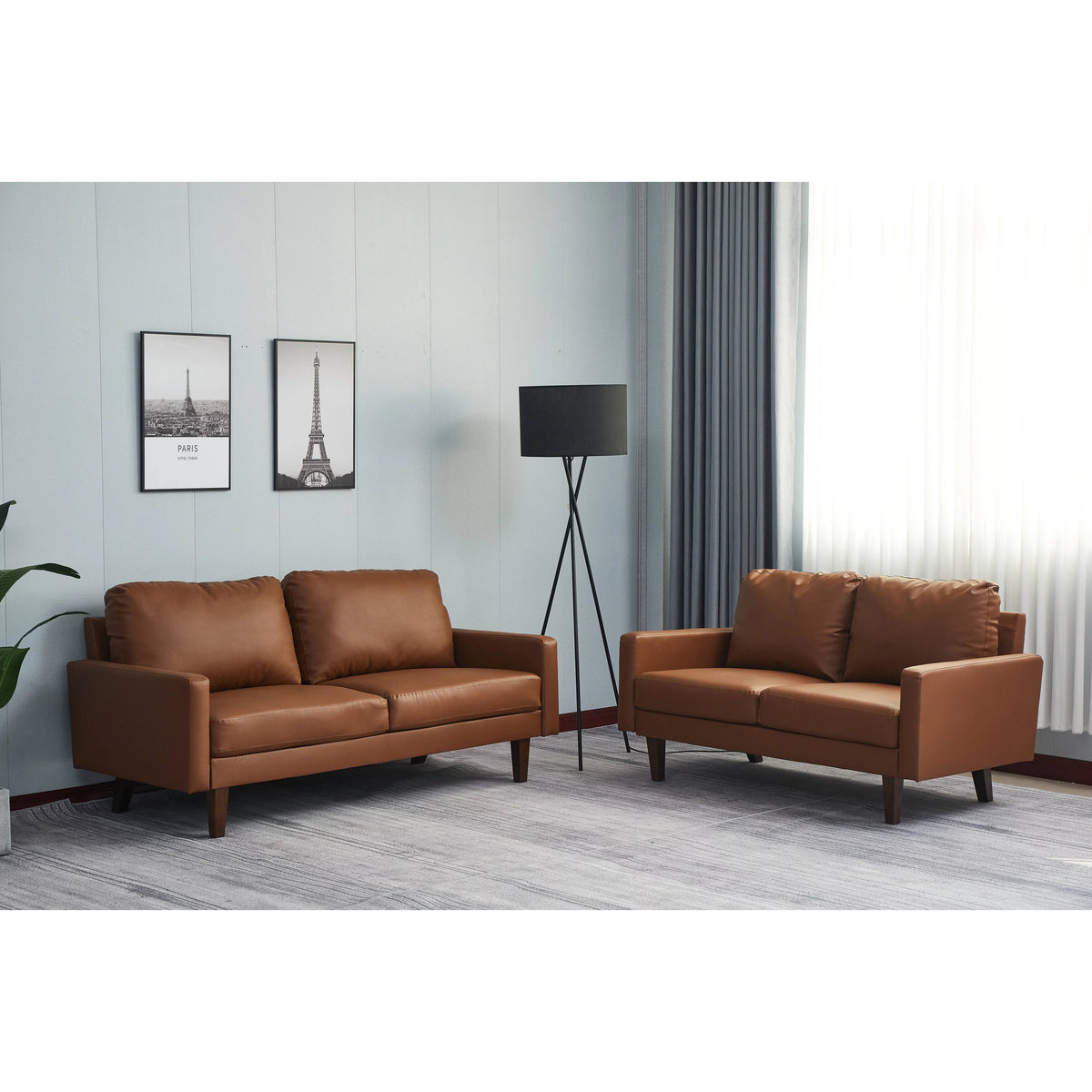 Black 2 Piece Faux Leather Loveseat and Sofa C8226
