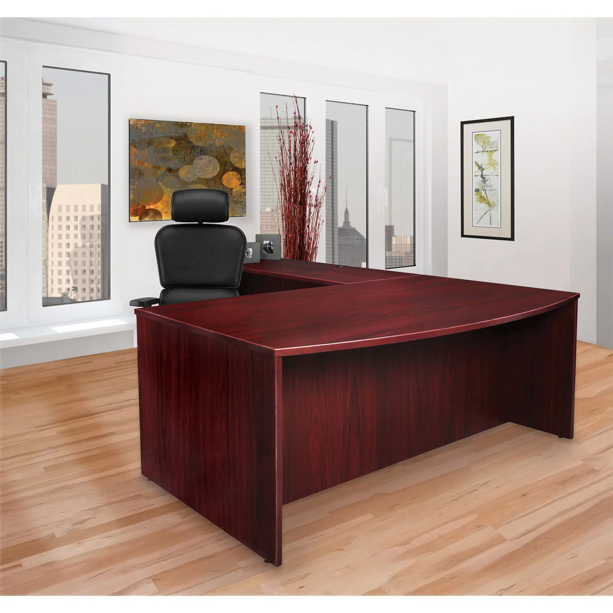 Mahogany Laminate 2 Drawer Double-Pedestal Credenza R11930