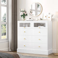 White 8 Drawer Wood Dresser with 2 Glass Doors V273