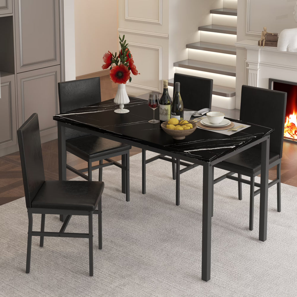 5 Piece Black Dining Table and Chairs Set E426