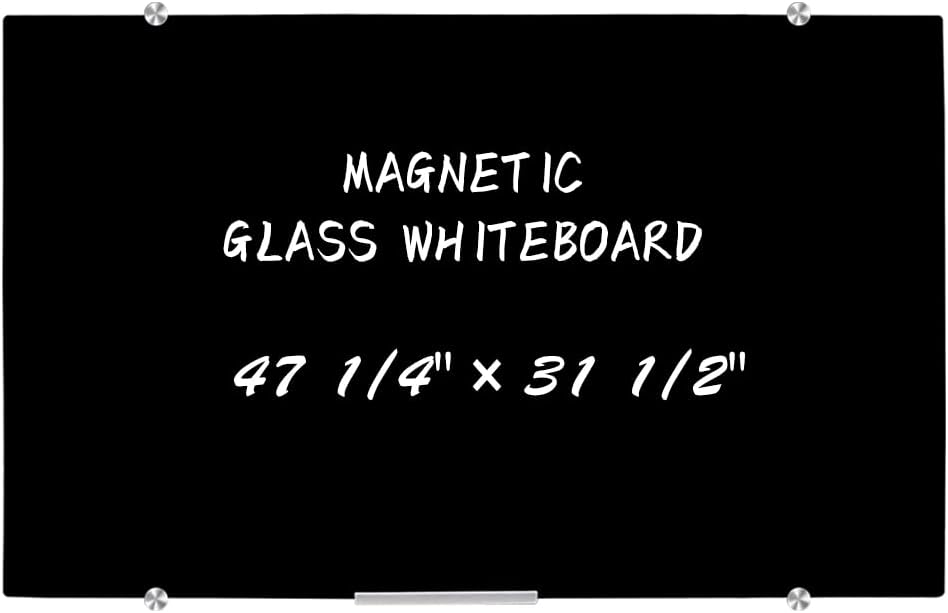 Blue Glass Dry Erase Board, 4’ x 3’, Wall Mounted, Frameless L3457