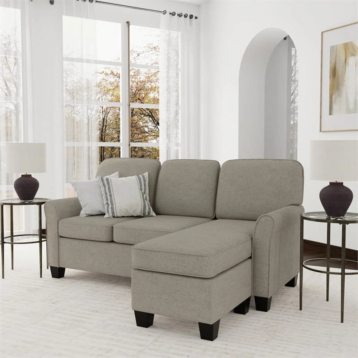 Reversible Sectional Chaise Greige Brown Fabric D771