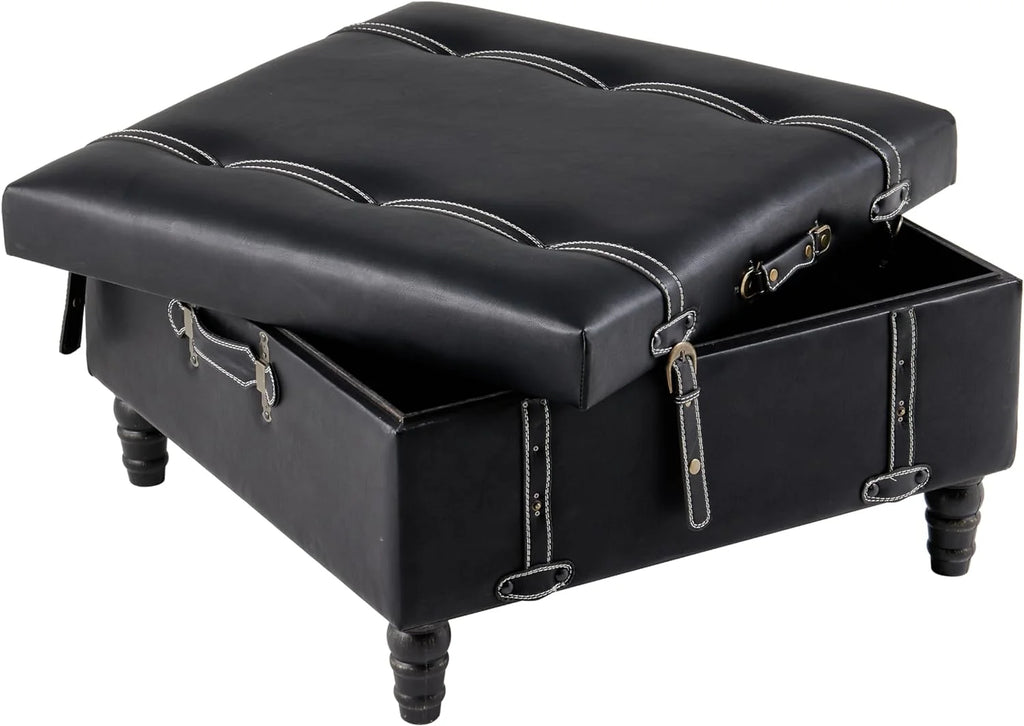 Black Faux Leather Ottoman H6758