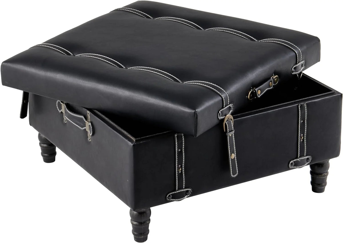 Black Faux Leather Ottoman H6758