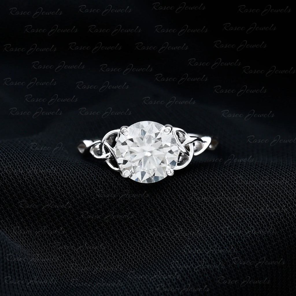 18K White Gold Moissanite Celtic Knot Engagement Ring D72710