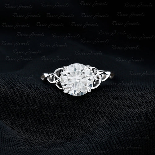 18K White Gold Moissanite Celtic Knot Engagement Ring D72710