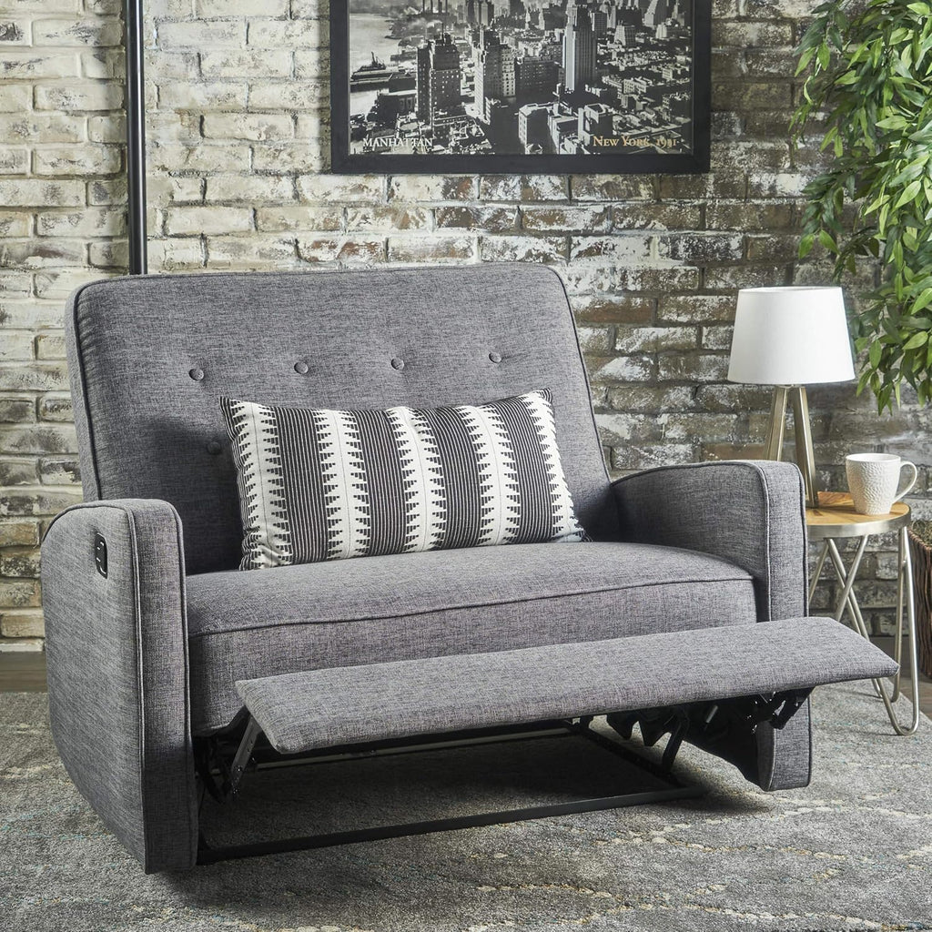 Grey Black Buttoned Fabric Reclining Loveseat J7686
